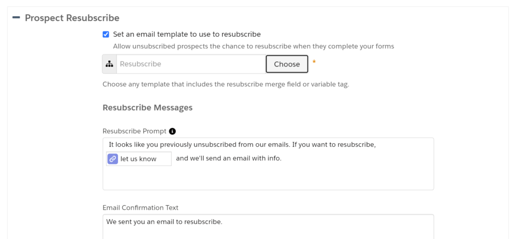 Account Engagement Pardot resubscribe option