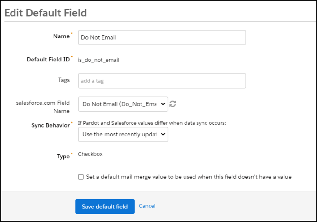 Account Engagement Pardot Do Not Email custom field sync