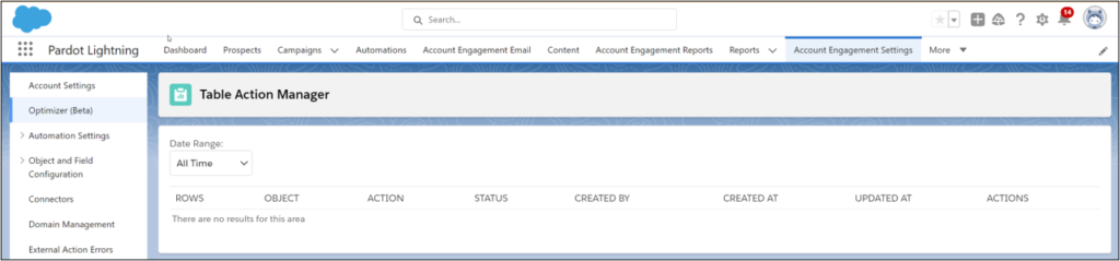 Account Engagement table action manager