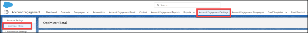 Account Engagement - optimizer account engagement settings