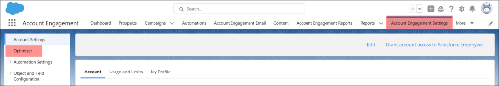 Account Engagement Optimizer Settings