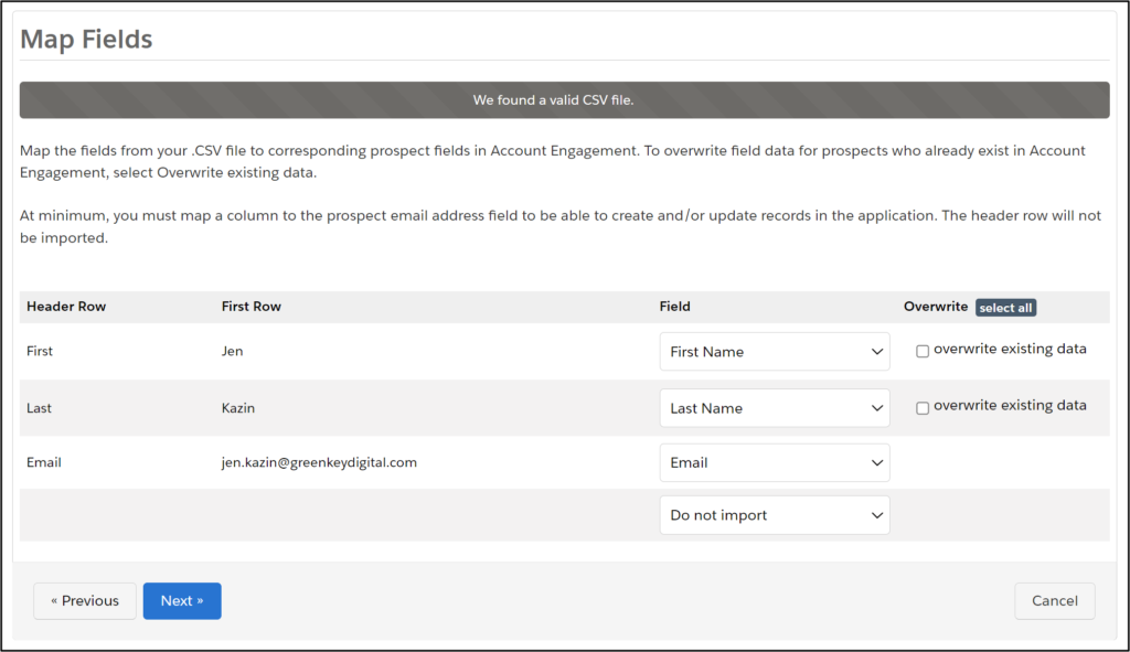 account engagement import map fields