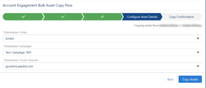 Account Engagement Bulk Asset Copy Flow Configure Asset Details