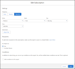 Account Engagement Reports edit subscription