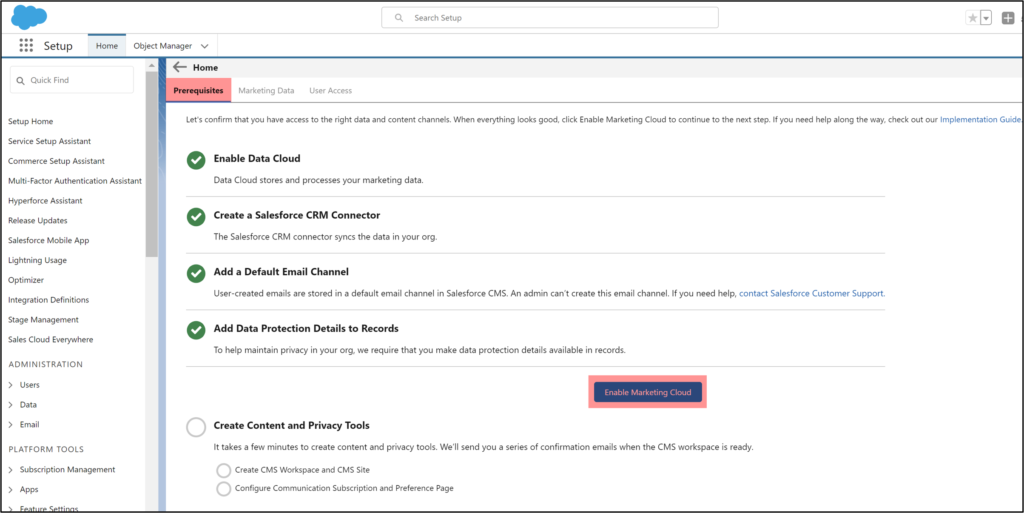 Salesforce Marketing Cloud Enable Marketing Cloud