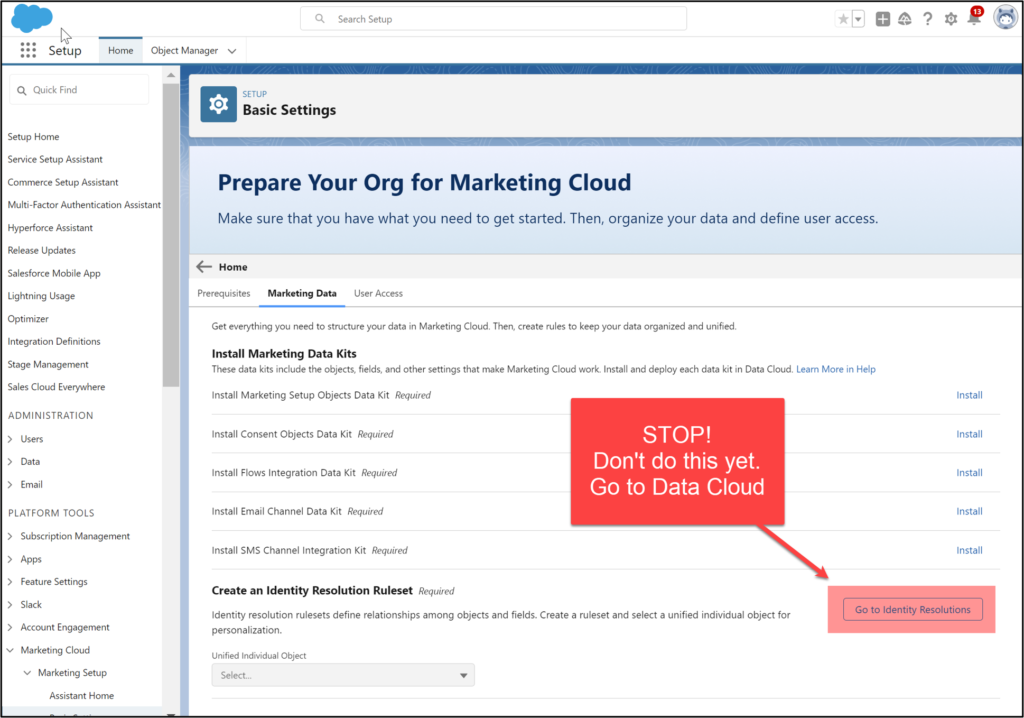 Salesforce Marketing Cloud Warning Identity Resolution