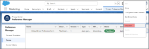 marketing cloud privacy preference manager unpublish