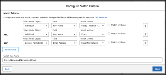 Data Cloud configure match criteria 3